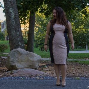 Black and beige tight dress w/ gold accents - Jax